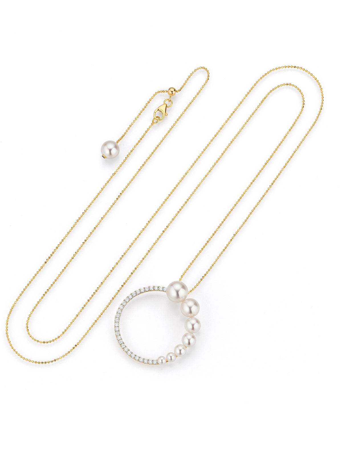 Náhrdelník YANA NESPER zlatý, s diamantmi a perlovým príveskom