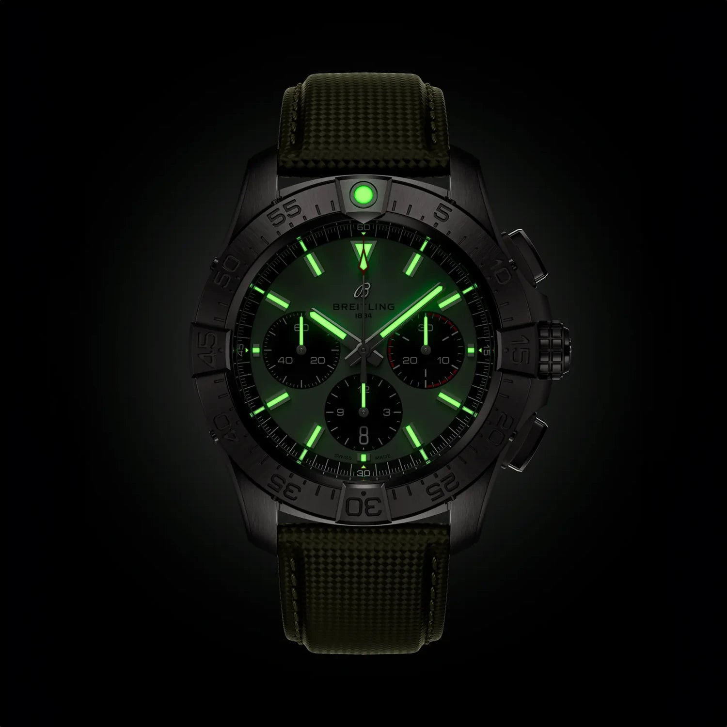 Breitling Avenger B01 Chronograph 44 AB0147101L1X1 — lume shot