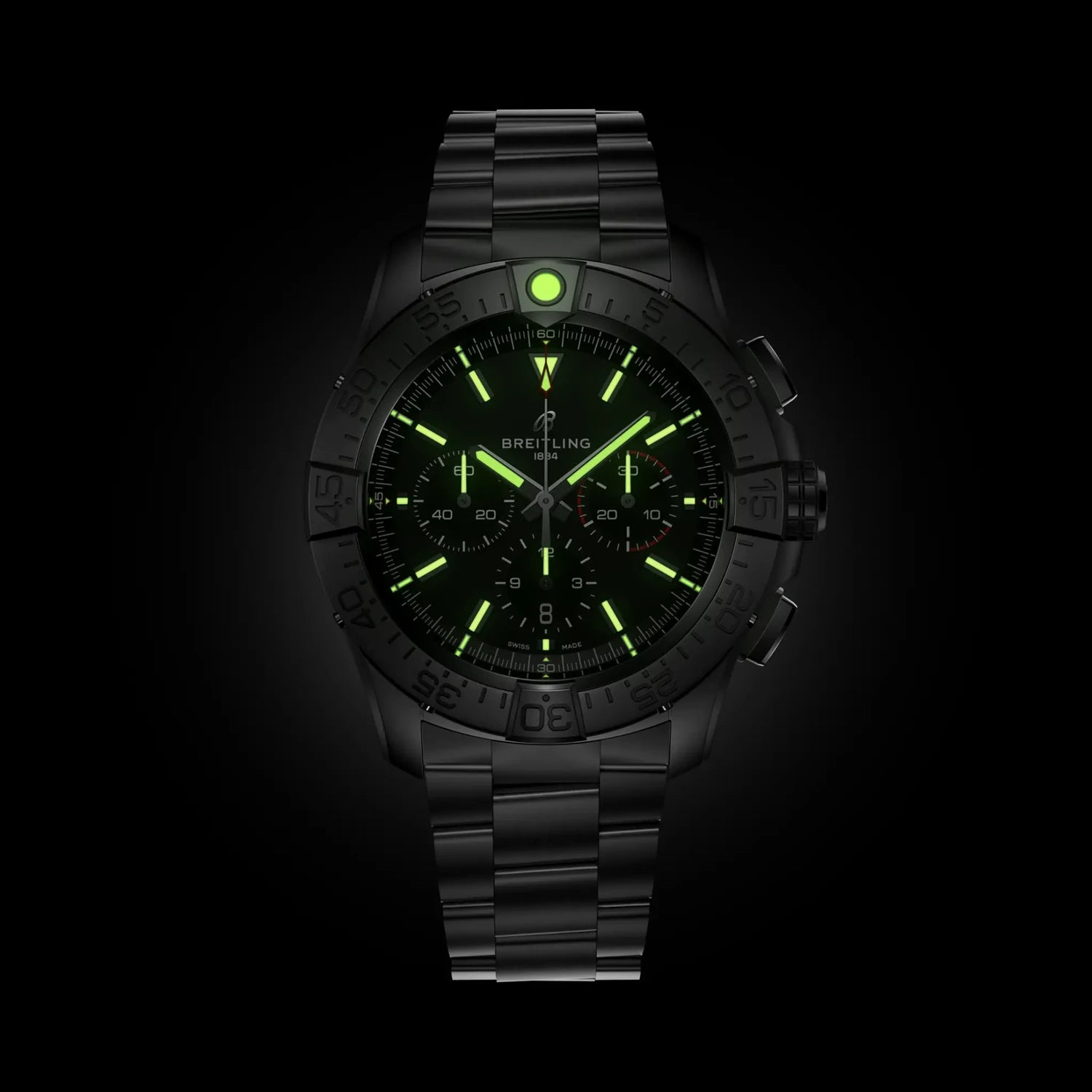 Breitling Super Avenger B01 Chronograph 46 Titanium EB0148101B1E1 — lume shot