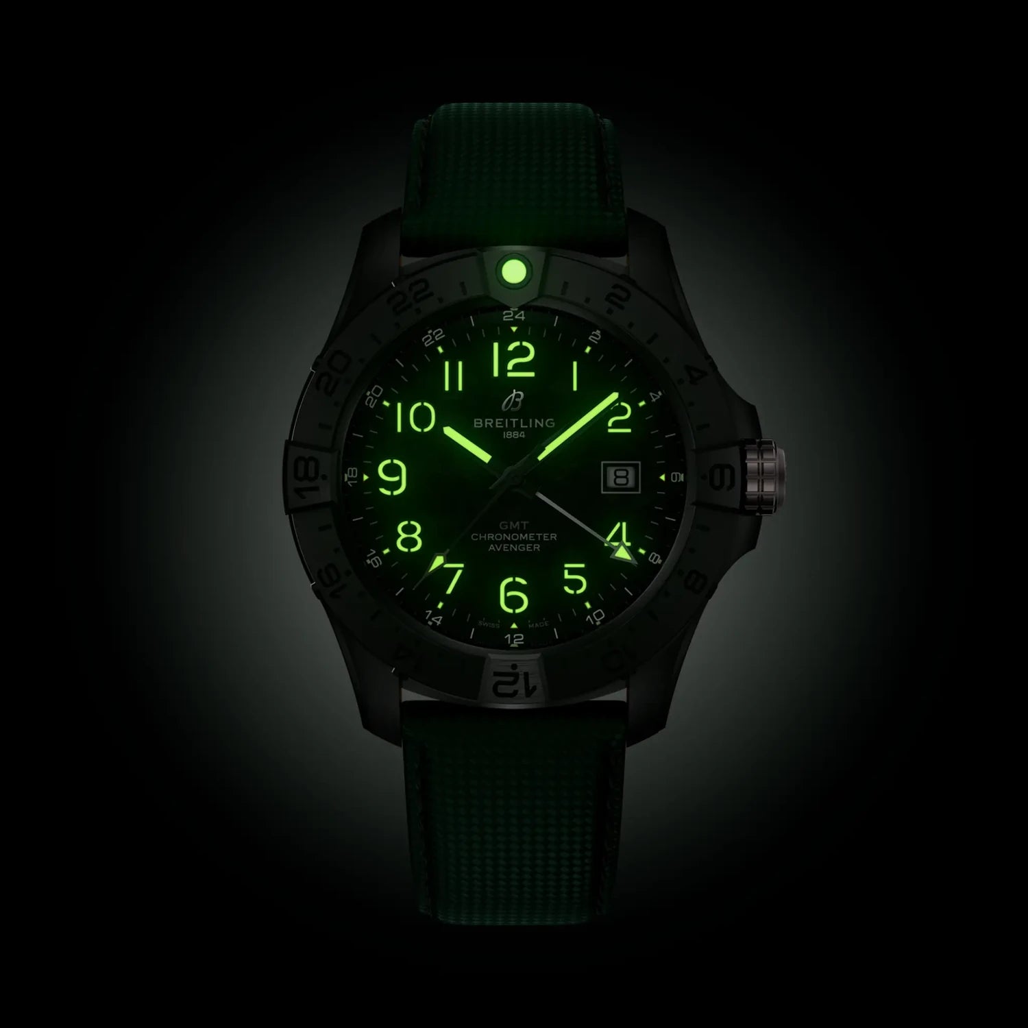 Breitling Avenger Automatic GMT 44 Night Mission S32320101B1X1 — lume shot
