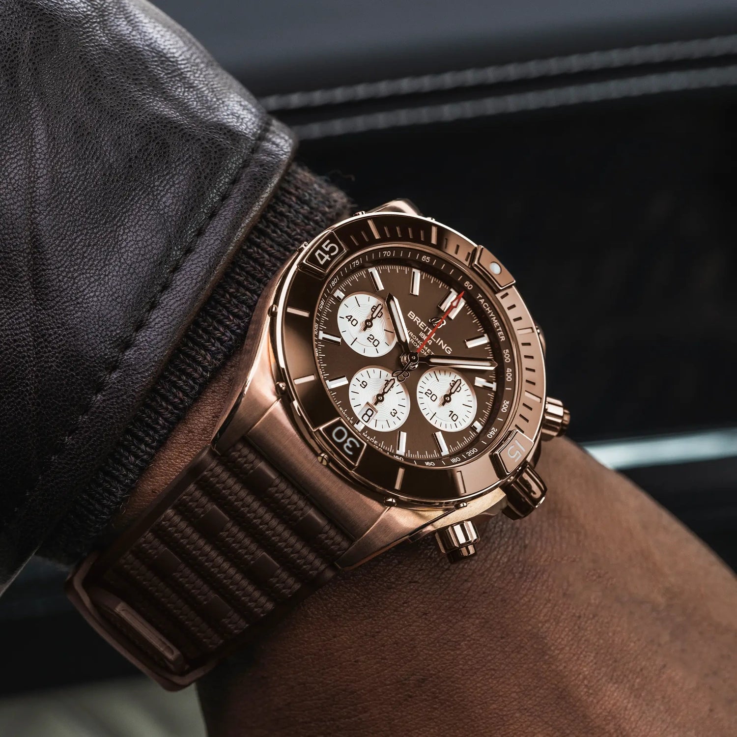 Breitling Super Chronomat B01 44 RB0136E31Q1S1 — lifestyle on-wrist