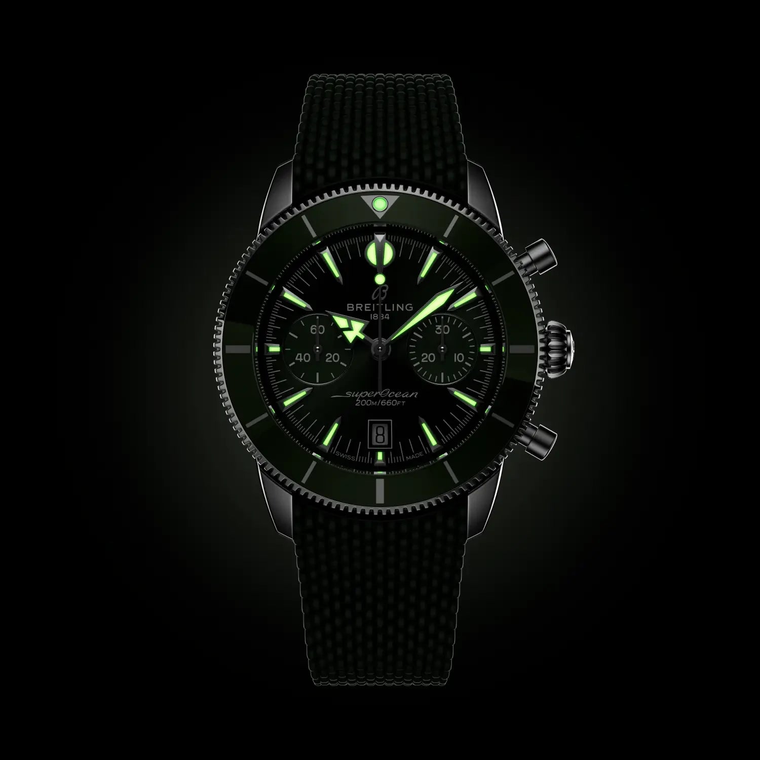 Breitling Superocean Heritage B01 Chronograph 42 AB0156361L1S1 — lume shot