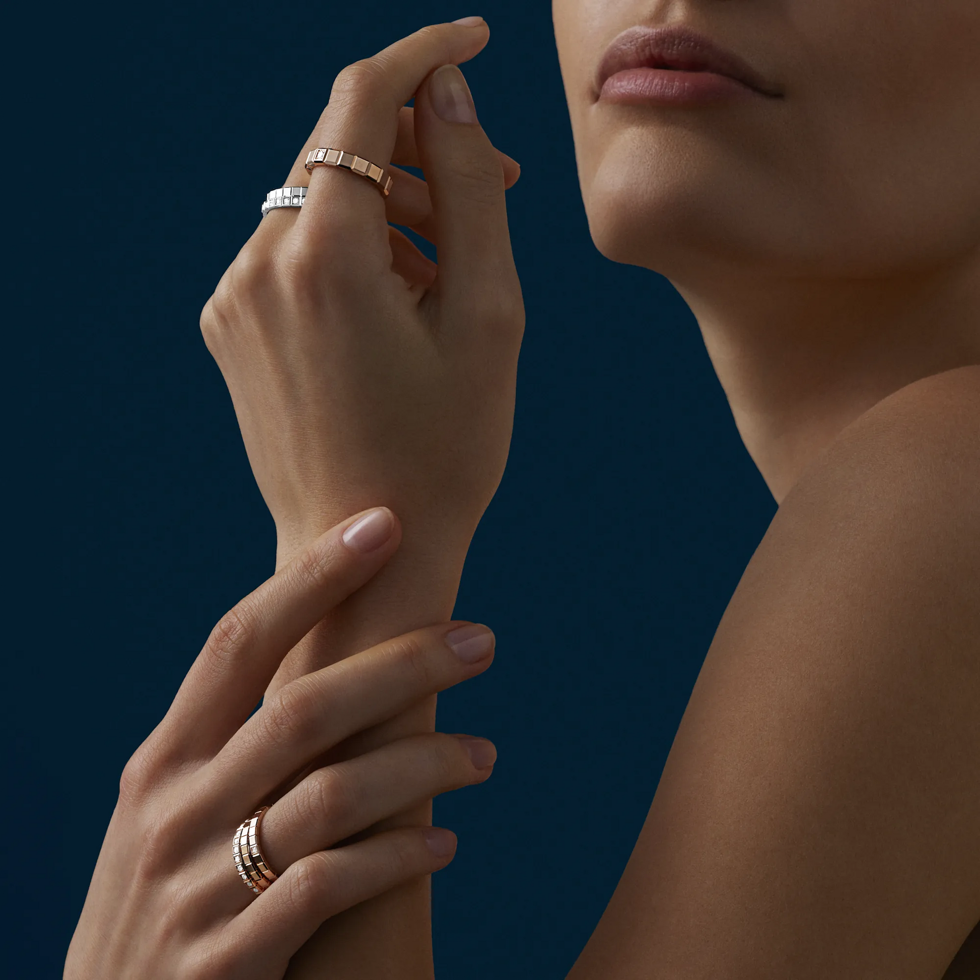 Chopard Ice Cube prsteň, etické ružové zlato, polovične osadený diamantmi